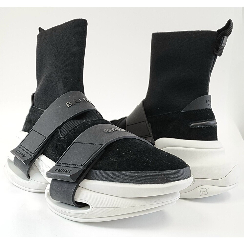 Balmain Men's BBold High Top Sock Sneaker Shoes in Black Suede Size 43 / US 10